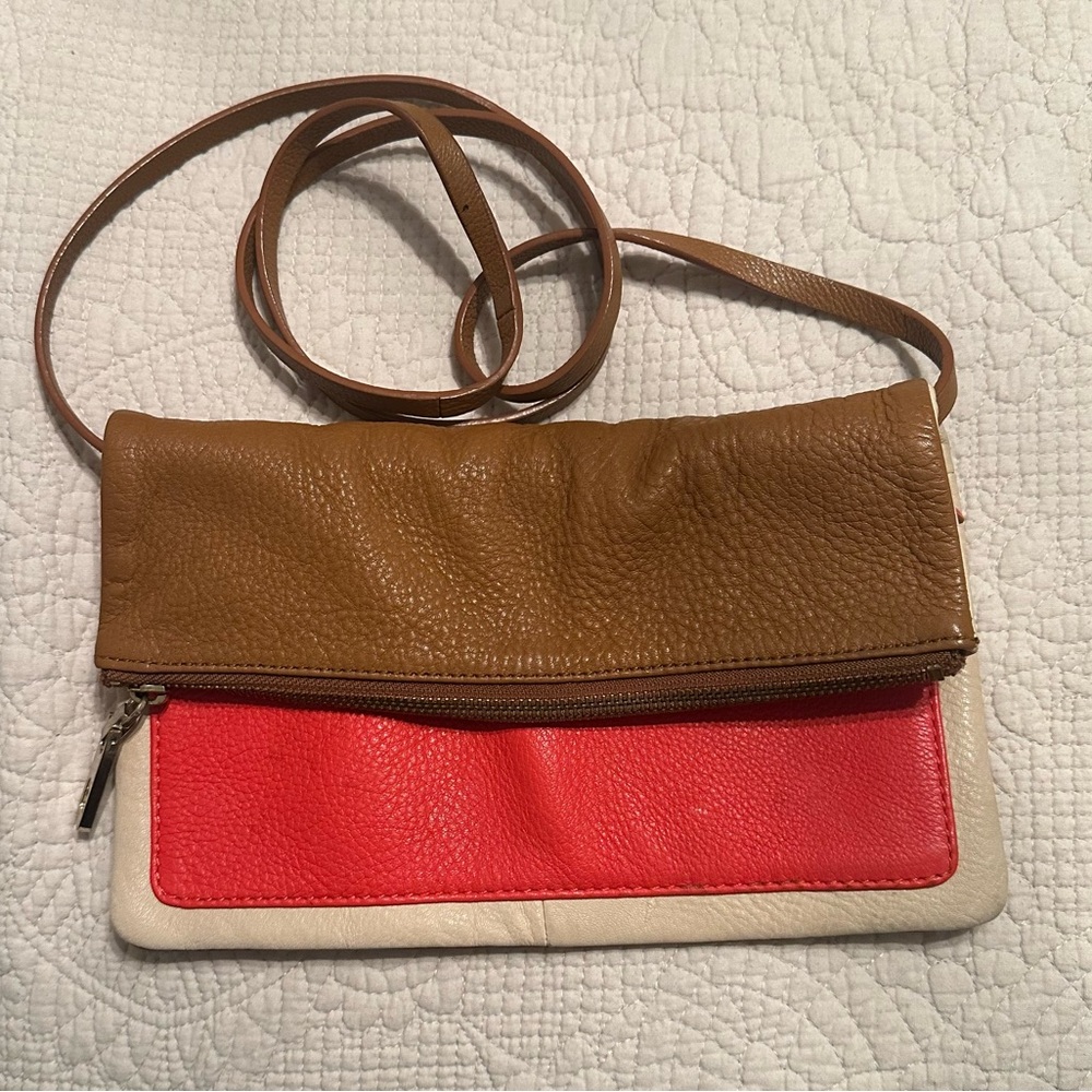GAP Colorblock Leather Crossbody - Brown, Red, Cream